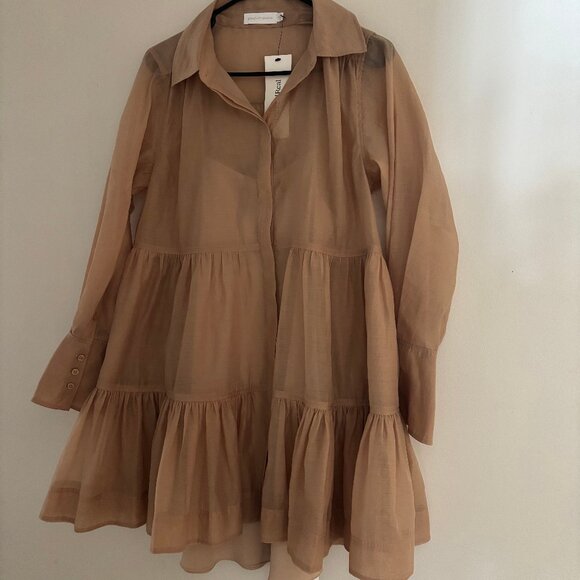 Jonathan Simkhai Sheer Tan Mini Dress - Picture 4 of 7